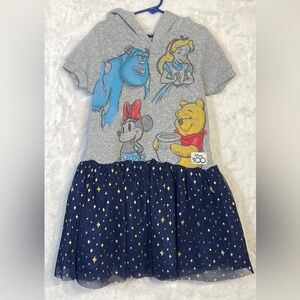 Walt Disney Character 100 Anniversary Pooh Girls 7/8 Dress Tutu Blue Hooded Gray